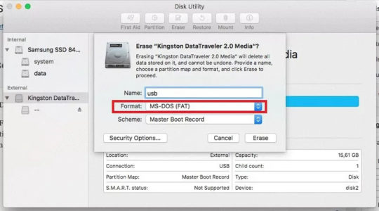 macOS：如何将 USB 闪存驱动器格式化为 FAT32