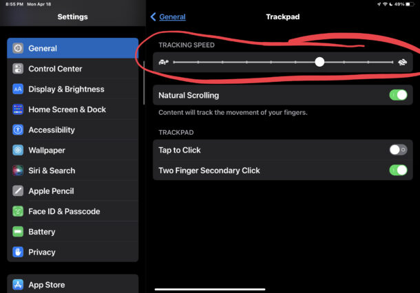 如何在iPad上更改光标跟踪速度