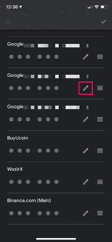 如何从iPhone上的Google身份验证器中删除旧帐户