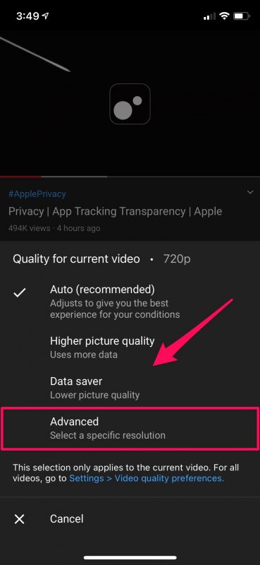 YouTube怎么调节视频清晰度（iPhone和iPad观看油管）-多听号