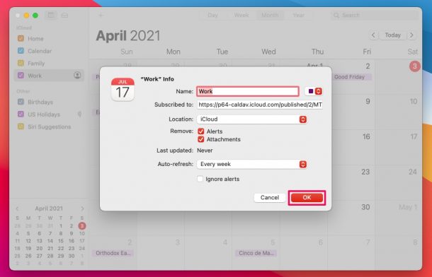 如何在Mac上订阅公共日历，苹果电脑中共享和订阅日历方法