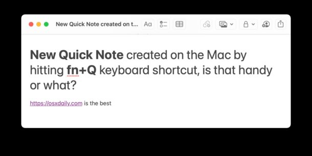 通过键盘快捷键在 Mac 上创建新的快速笔记