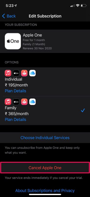 如何在iPhone和iPad上结束免费Apple One试用订阅