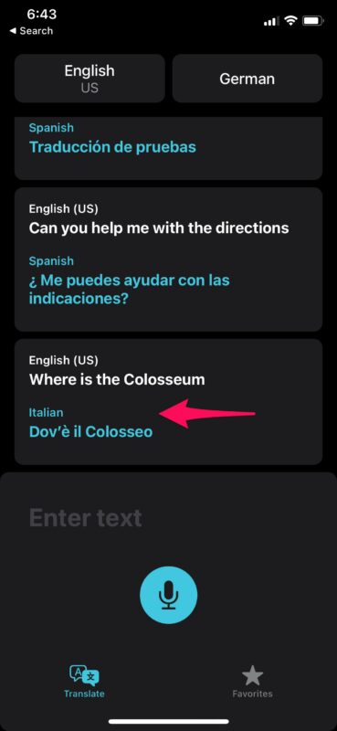如何在iPhone上的Apple Translate App中删除翻译历史