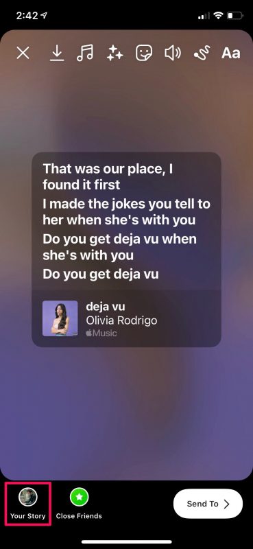 使用Apple Music将歌词发布到Instagram快拍