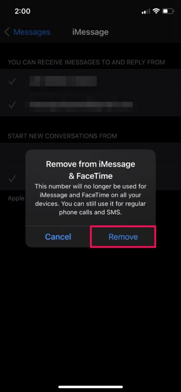 怎么从iPhone上的FaceTime和iMessage中删除电话号码