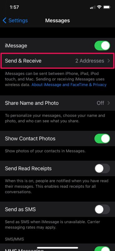 iPhone手机使用iMessage电子邮件地址添加或删除