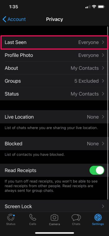如何在iPhone隐藏WhatsApp“最后一次看到”状态