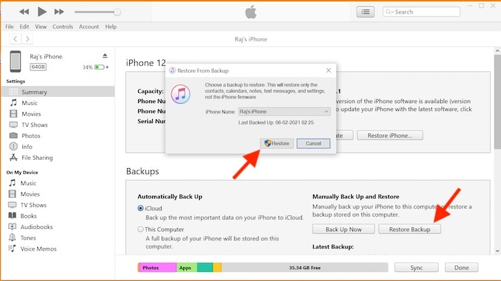 从 iTunes 备份恢复您的 iPhone 或 iPad