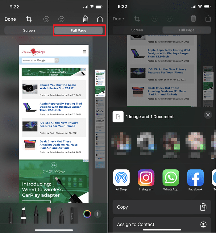 iPhone 中的整页截图