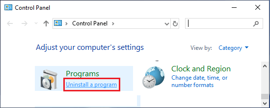 Windows 控制面板中的卸载程序选项
