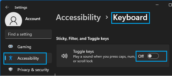 在 Windows 11 中禁用切换键选项