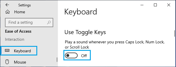 在 Windows 10 中禁用切换键选项