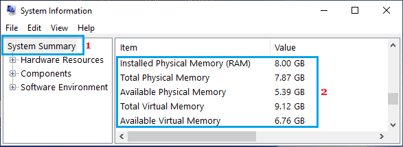 Windows 系统信息屏幕上的已安装 RAM 信息