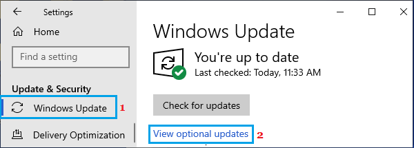 查看 Windows 10 中的可选更新选项