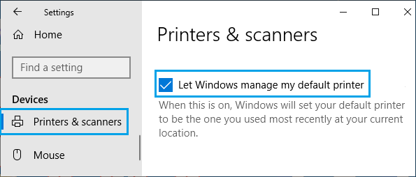 让 Windows 管理我的默认打印机选项