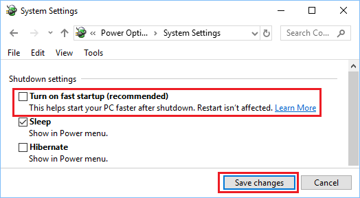 在 Windows 10 中禁用快速启动选项