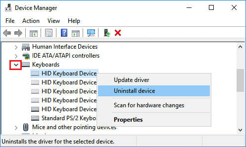 在 Windows 10 中卸载 USB 键盘设备