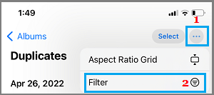 iPhone 上的重复相册中的过滤器选项