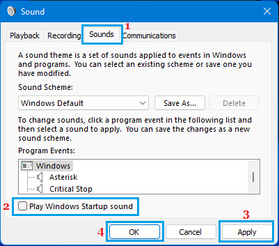 在 Windows PC 上禁用启动声音