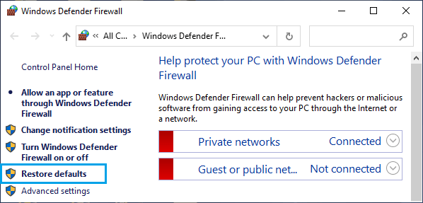 将 Windows Defender 还原为默认设置