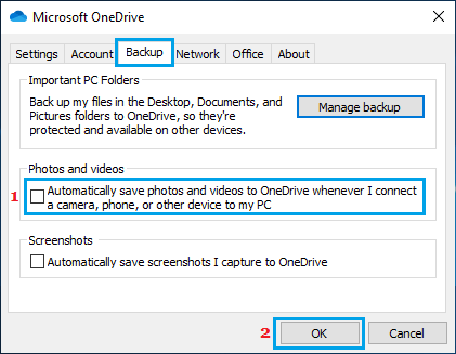 阻止照片上传到 OneDrive