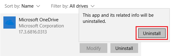 在 Windows 10 中卸载 OneDrive 弹出窗口