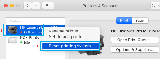 在 Mac 上重置打印系统