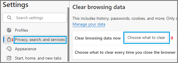 Microsoft Edge 中的清除浏览数据选项