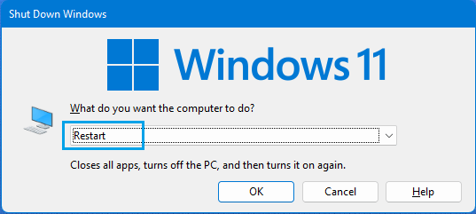 使用键盘重新启动 Windows 11