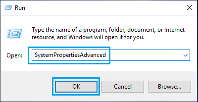 在 Windows 中使用运行命令打开高级系统属性