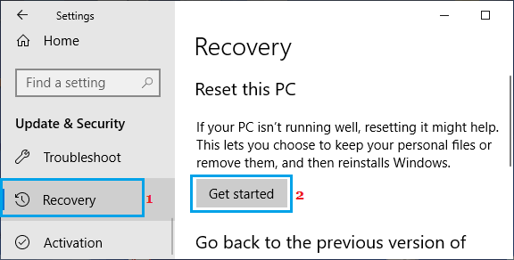 在 Windows 10 中重置 PC 选项