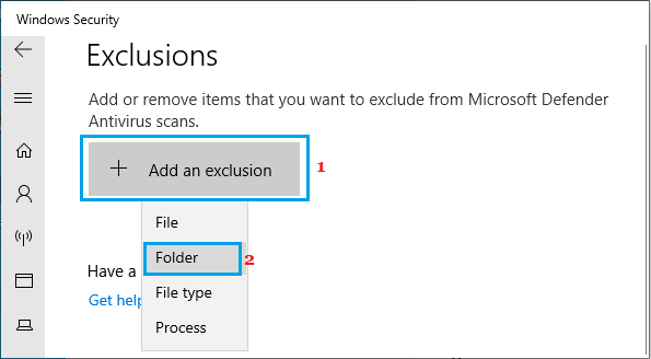 将文件夹添加到 Windows 安全中的排除选项