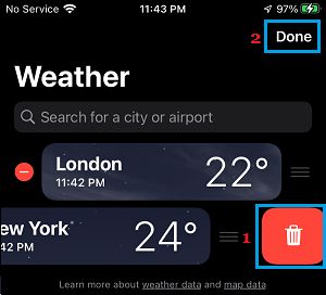 从 iPhone 上的天气应用程序中删除城市