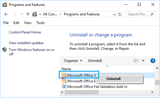 Windows 10 中的卸载程序