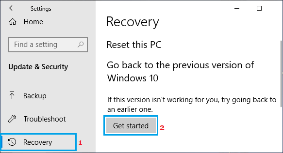 返回上一个 Windows 版本选项