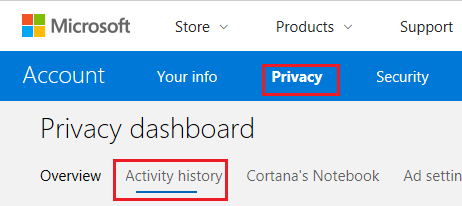 在 Microsoft 的隐私仪表板上打开活动历史记录