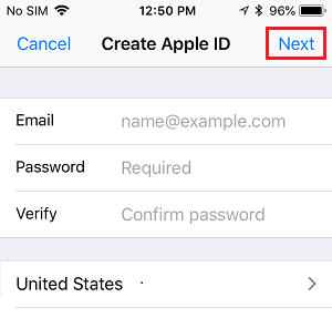 在 iPhone 上创建 Apple ID 屏幕