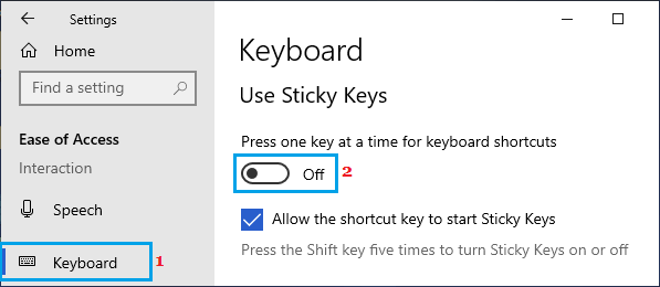 在 Windows 10 中禁用粘滞键