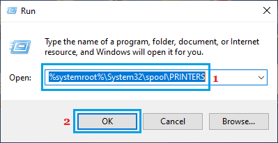 使用运行命令导航到打印机文件夹