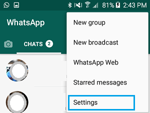 Android 手机上的 WhatsApp 设置选项卡