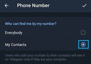 仅允许联系人通过 Telegram 中的电话号码找到您