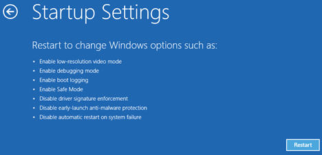 重新启动以更改 Windows 设置屏幕