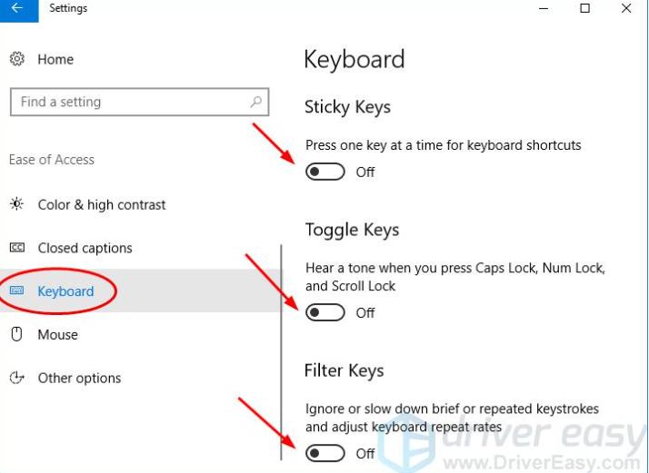 修复Shift键在Windows10失灵不起作用