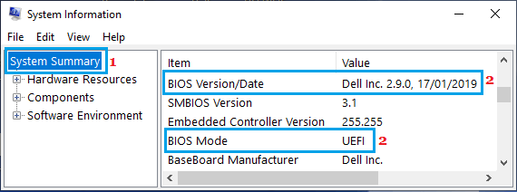 系统信息屏幕上的 BIOS 版本