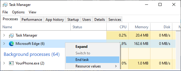 使用任务管理器结束 Microsoft Edge 进程