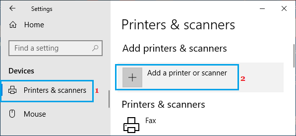 在 Windows 中添加打印机和扫描仪选项