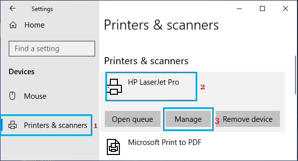 Windows 10 中的管理打印机选项