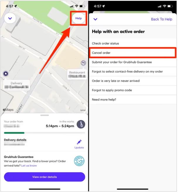 如何在应用程序上取消Grubhub订单