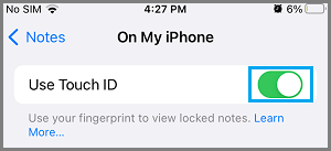 在 iPhone 上为笔记使用 Touch ID